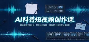 AI科普短视频创作课：精通配音文案分镜，掌握AI生视频，剪辑调色封面完整制作流程-宝藏屋创业网