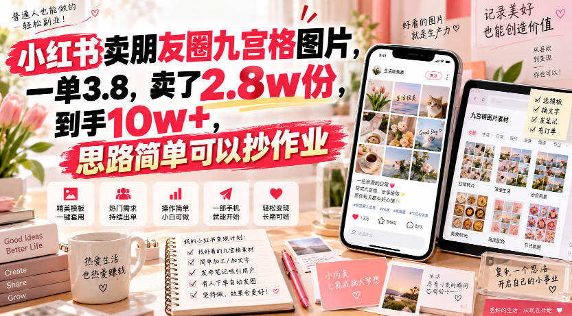 小红书卖朋友圈九宫格图片,一单3.8,卖了2.8w份,到手10w+,思路简单可以抄作业 小红书卖朋友圈九宫格图片,一单3.8,卖了2.8w份,到手10w+,思路简单可以抄作业