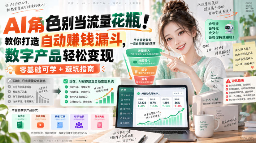 AI角色别当流量花瓶！教你打造自动賺钱漏斗，数字产品轻松变现（零基础可学+避坑指南）【原创双语字幕】-宝藏屋创业网