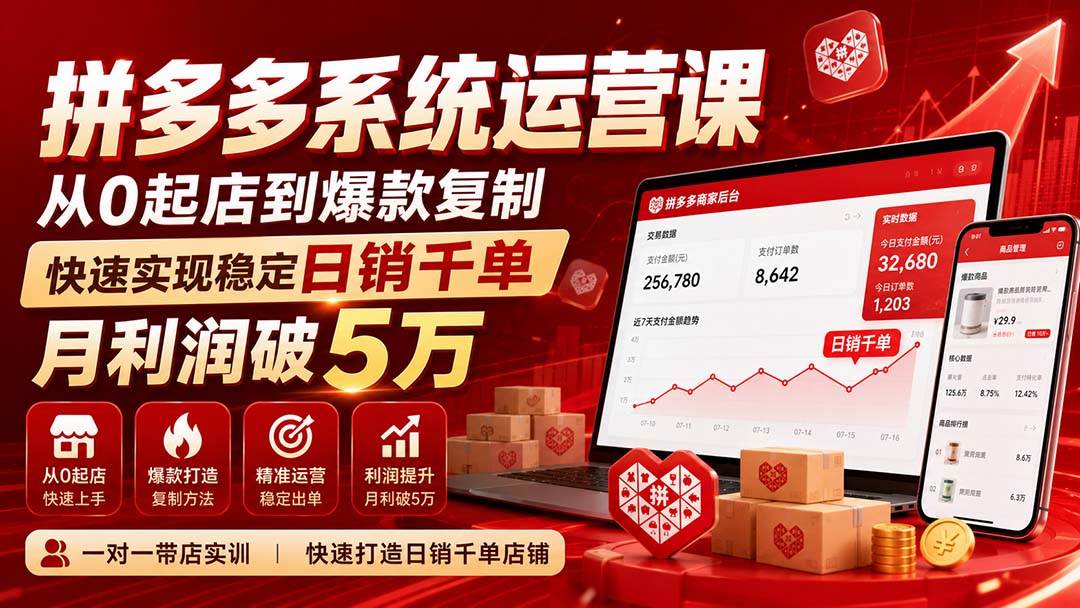 （20547期）拼多多系统运营课-无水印(更新9月)，从0起店到爆款复制，快速实现稳定日销千单，月利润破5万-宝藏屋创业网