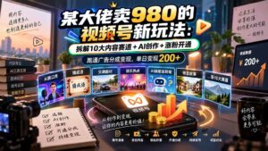 (20573期)某大佬卖980的视频号新玩法:拆解10大内容赛道+AI创作+涨粉开通,跑通广告分成变现,单日变现200+-宝藏屋创业网