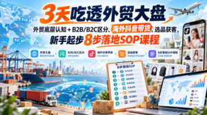 3天吃透外贸大盘，外贸底层认知+B2B/B2C区分、海外抖音带货、选品获客，新手起步8步落地SOP课程-宝藏屋创业网