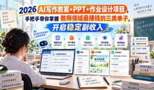 2026 AI写作教案+PPT+作业设计项目,手把手带你掌握教师领域最賺钱的三类单子,开启稳定副收入-宝藏屋创业网