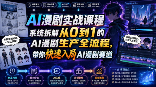 AI漫剧实战课程，系统拆解从0到1的AI漫剧生产全流程，带你快速入局AI漫剧赛道（更新）-宝藏屋创业网