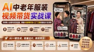 (20198期)AI中老年服装视频带货实战课:无需真人出镜与实景拍摄,掌握AB剧情对话+工厂口播批量出片全流程-宝藏屋创业网
