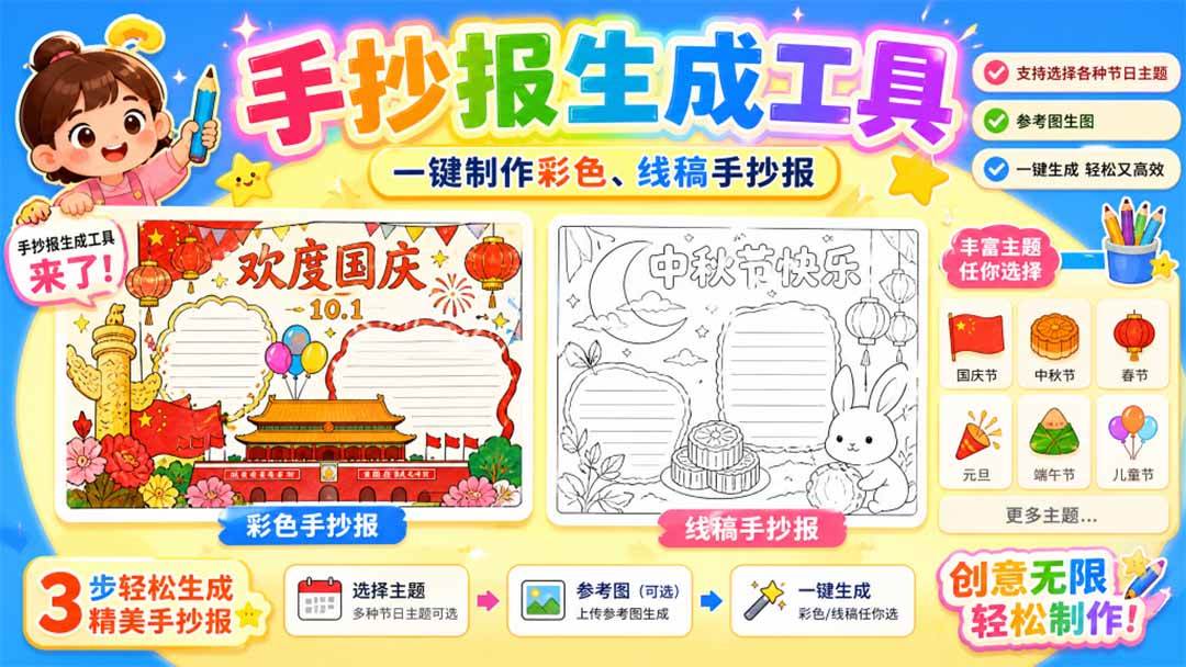 （20265期）手抄报批量生成工具来了，完全免费，告别豆包生图，这个高清无水印-宝藏屋创业网