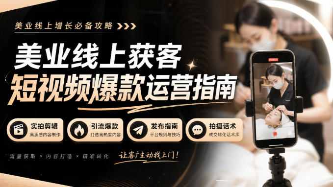 美业线上获客短视频爆款运营指南-无水印，实拍剪辑、引流爆款、发布指南、拍摄话术！-宝藏屋创业网