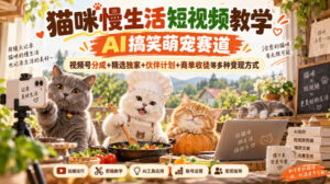 猫咪慢生活短视频教学,AI搞笑萌宠赛道,视频号分成+精选独家+伙伴计划+商单收徒等多种变现方式-宝藏屋创业网