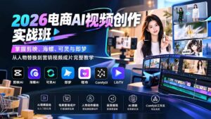 （20466期）2026电商AI视频创作实战班：掌握剪映、海螺、可灵与即梦，从人物替换到营销视频成片完整教学-宝藏屋创业网