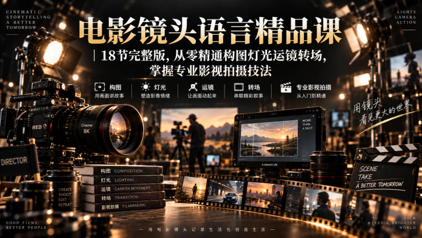 电影镜头语言精品课｜18节完整版，从零精通构图灯光运镜转场，掌握专业影视拍摄技法-宝藏屋创业网