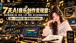 (20442期)AI音乐创作变现营:零乐理掌握工具、歌词、人声、版权、发行及0粉起号变现,50—200元/首+月收益10000+-宝藏屋创业网