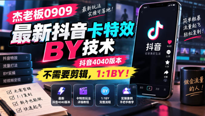 杰老板0909最新抖音卡特效搬运技术，抖音4040版本，不需要剪辑，1:1搬运！-宝藏屋创业网