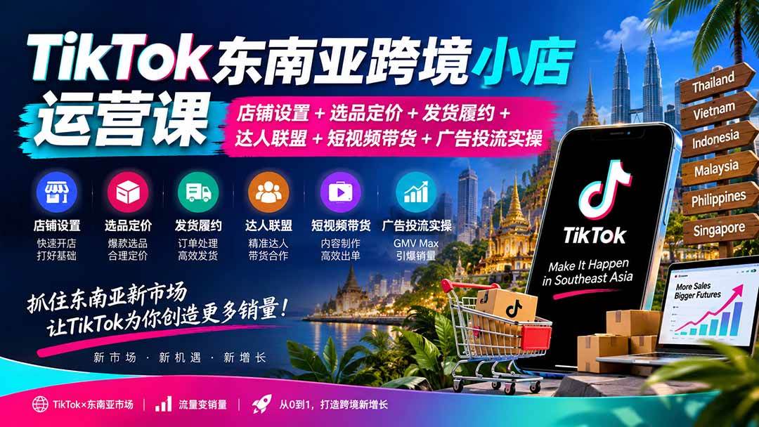 (20483期)TikTok东南亚跨境小店运营课:店铺设置+选品定价+发货履约+达人联盟+短视频带货+广告投流实操 (20483期)TikTok东南亚跨境小店运营课:店铺设置+选品定价+发货履约+达人联盟+短视频带货+广告投流实操