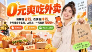 （20309期）0元爽吃外卖，自用能省钱，返佣能挣钱，非常适合学生党，上班族，一天能搞1000+-宝藏屋创业网
