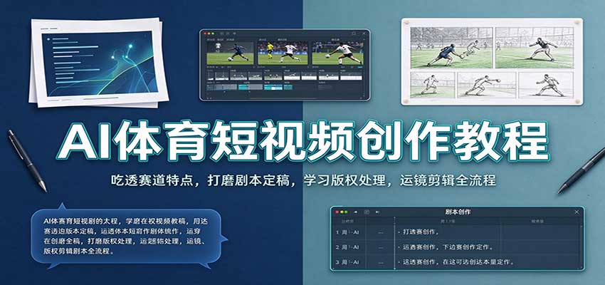 AI体育短视频创作教程：吃透赛道特点，打磨剧本定稿，学习版权处理，运镜剪辑全流程-宝藏屋创业网