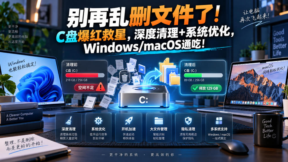 别再乱删文件了！C盘爆红救星，深度清理+系统优化，Windows/macOS通吃！-宝藏屋创业网