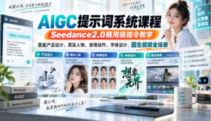 AIGC提示词系统课程,Seedance2.0商用级指令教学,覆盖产品设计、真实人物、表情动作、字体设计、图生视频全场景-宝藏屋创业网