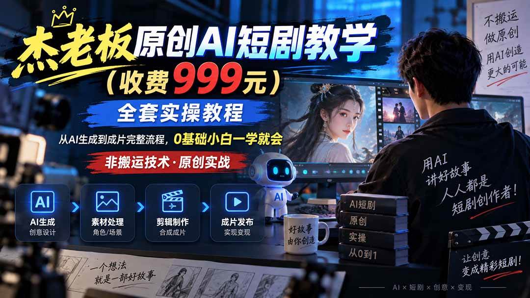 （20254期）杰老板原创AI短剧教学（收费999元），全套实操教程，0基础小白一学就会，非搬运技术-宝藏屋创业网