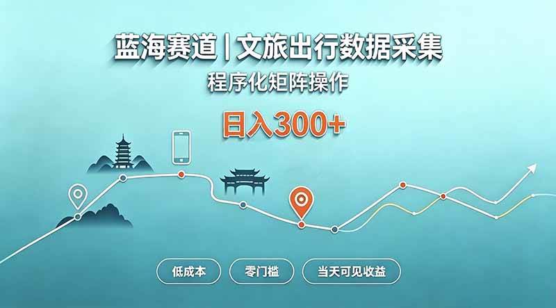（20478期）蓝海赛道 文旅出行数据采集 程序化矩阵操作 低成本 零门槛 当天可见收益 日入300+-宝藏屋创业网
