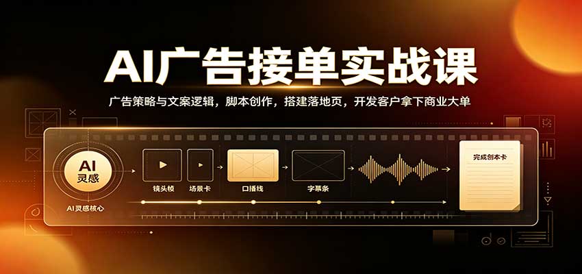 AI广告接单实战：广告策略与文案逻辑，脚本创作，搭建落地页，开发客户拿下商业大单-宝藏屋创业网