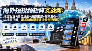 (20470期)海外短视频矩阵实战课:环境配置+账号注册+原创生图+视频发布+中视频开通,零基础跑通海外流量变现闭环-宝藏屋创业网