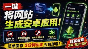 (20305期)目前最好用,一键将网站生成安卓应用!支持去除广告、弹窗公告、激活码验证、广告集成等 web-to-app-宝藏屋创业网