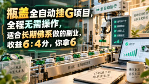 瓶盖全自动挂G项目,全程无需操作,适合长期佛系做的副业,收益6:4分,你拿6【揭秘】-宝藏屋创业网