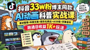 (20510期)抖音33W粉博主同款AI动画科普实战课|素材整理+科普文案+娱乐化表达+AI分镜+字幕音效,跑通日收益1K+玩法-宝藏屋创业网