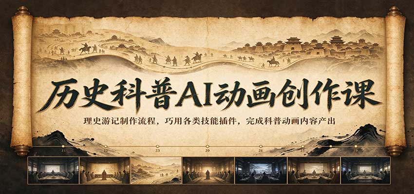 历史科普AI动画创作课：理史游记制作流程，巧用各类技能插件，完成科普动画内容产出-宝藏屋创业网