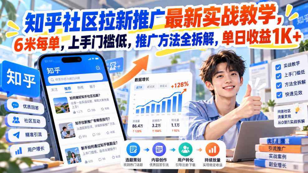 知乎社区拉新推广最新实战教学,6米每单,上手门槛低,推广方法全拆解,单日收益1K+! 知乎社区拉新推广最新实战教学,6米每单,上手门槛低,推广方法全拆解,单日收益1K+!