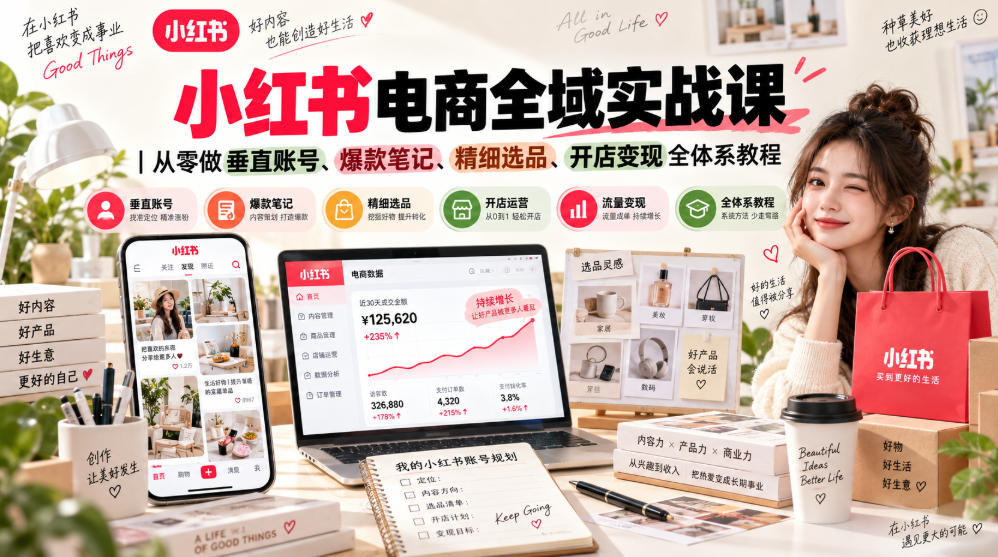 小红书电商全域实战课｜从零做垂直账号、爆款笔记、精细选品、开店变现全体系教程-宝藏屋创业网