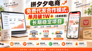 拼夕夕电商免费代发合作模式,单月破1W+(名额有限)长期稳定项目【揭秘】-宝藏屋创业网