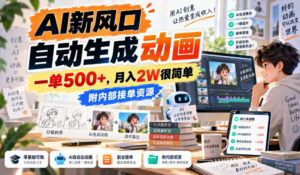 AI新风口,自动生成动画,一单500+,月入2W很简单,附内部接单资源【揭秘】-宝藏屋创业网