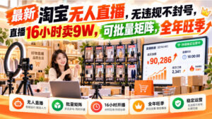 最新淘宝无人直播,无违规不封号,直播16小时卖9W,可批量矩阵,全年旺季【揭秘】-宝藏屋创业网