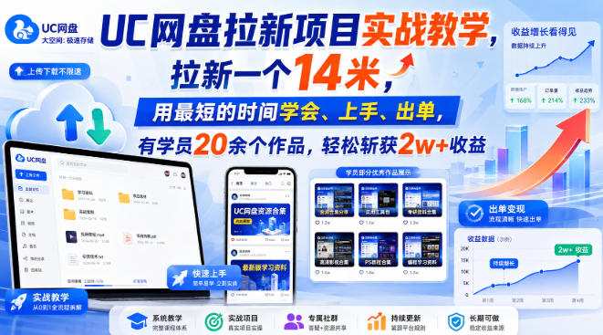 UC网盘拉新项目实战教学，拉新一个14米，用最短的时间学会、上手、出单，有学员20余个作品，轻松斩获2w+收益-宝藏屋创业网