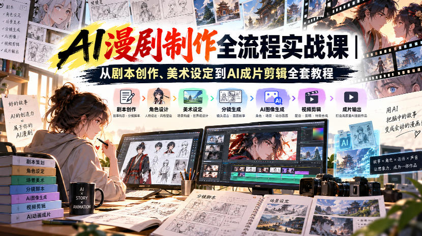 AI漫剧制作全流程实战课|从剧本创作、美术设定到AI成片剪辑全套教程 AI漫剧制作全流程实战课|从剧本创作、美术设定到AI成片剪辑全套教程