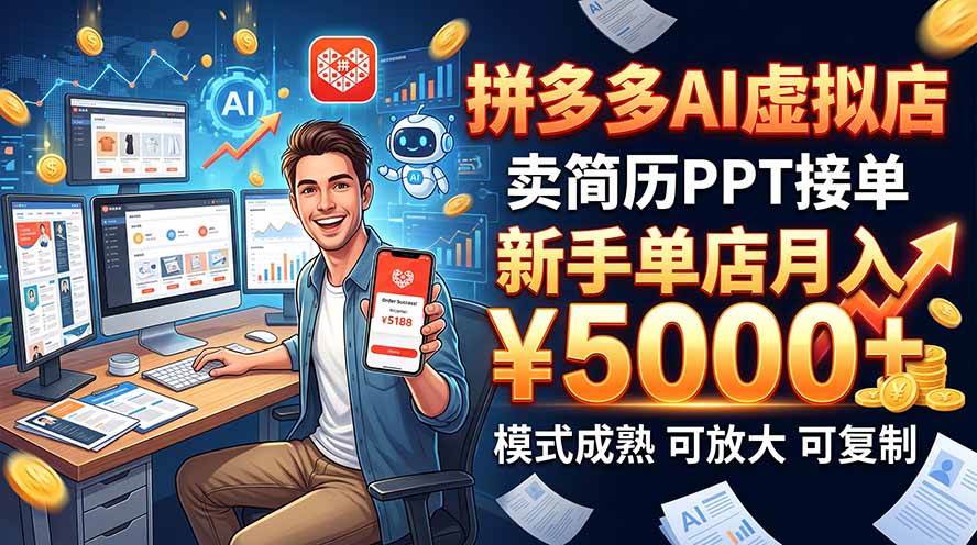 （20694期）开一家拼多多虚拟店，用AI卖简历PPT，单店月入1w+，可放大-宝藏屋创业网