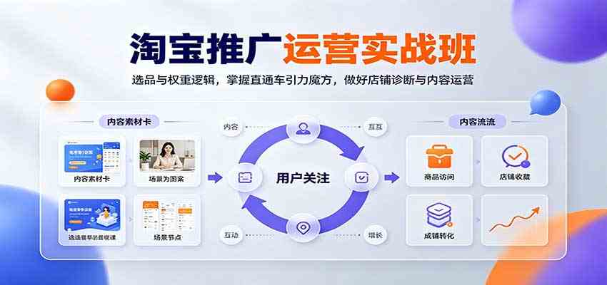 淘宝推广运营实战班：选品与权重逻辑，掌握直通车引力魔方，做好店铺诊断与内容运营-宝藏屋创业网