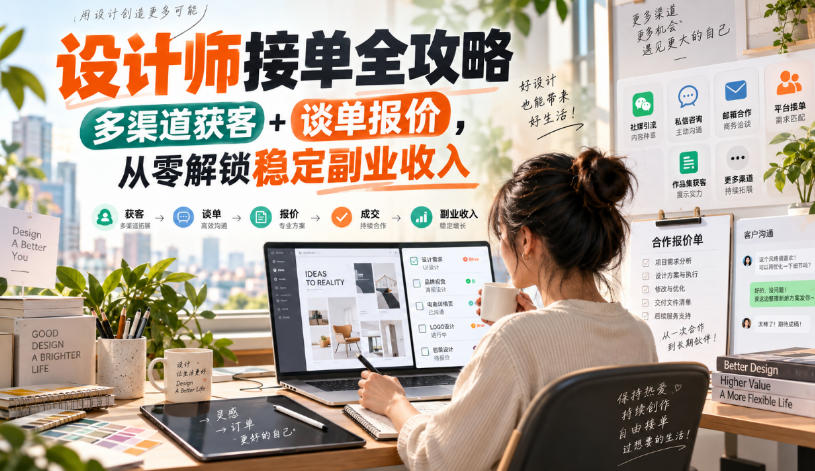 设计师接单全攻略-无水印，多渠道获客+谈单报价，从零解锁稳定副业收入-宝藏屋创业网