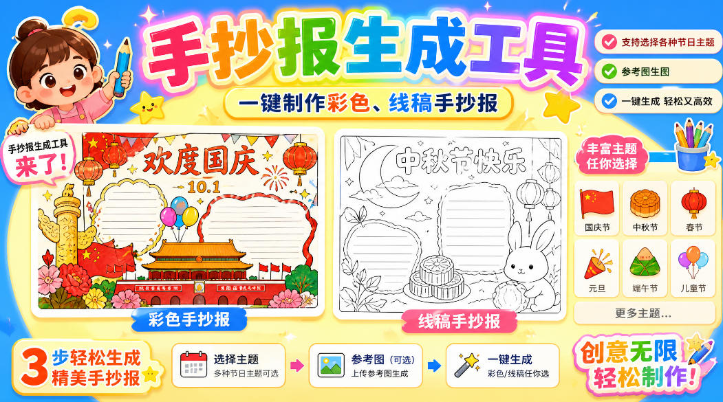 手抄报批量生成工具来了，完全免费，告别豆包生图，高清无水印-宝藏屋创业网