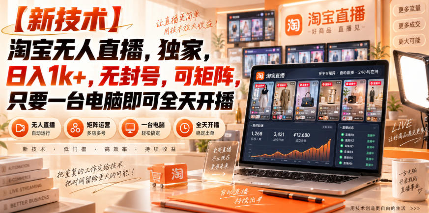 【独家新技术】淘宝无人直播，日入1k+，无封号，可矩阵，只要一台电脑即可全天开播【揭秘】-宝藏屋创业网