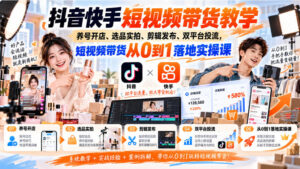 抖音快手短视频带货教学｜养号开店、选品实拍、剪辑发布、双平台投流，短视频带货从0到1落地实操课-宝藏屋创业网