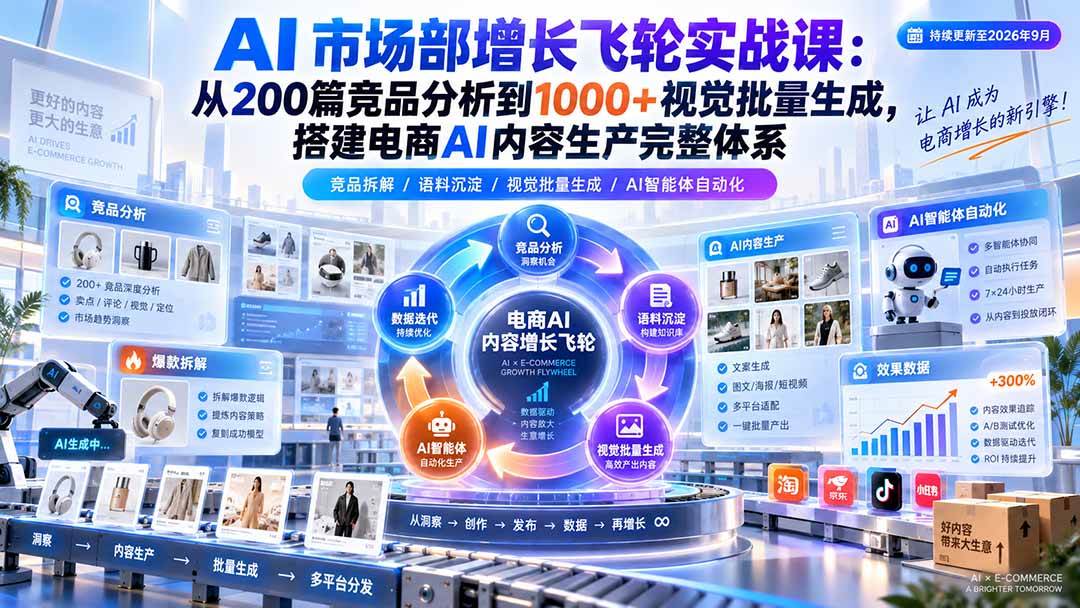 (20436期)AI 市场部增长飞轮实战课:从200篇竞品分析到1000+视觉批量生成,搭建电商AI内容生产完整体系 (20436期)AI 市场部增长飞轮实战课:从200篇竞品分析到1000+视觉批量生成,搭建电商AI内容生产完整体系