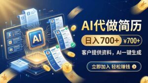 (20189期)AI代做简历,日入700+,客户提供资料,AI一键生成-宝藏屋创业网