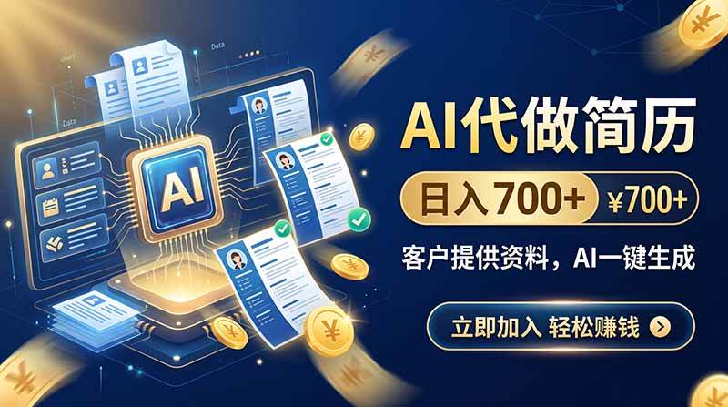 （20189期）AI代做简历，日入700+，客户提供资料，AI一键生成-宝藏屋创业网