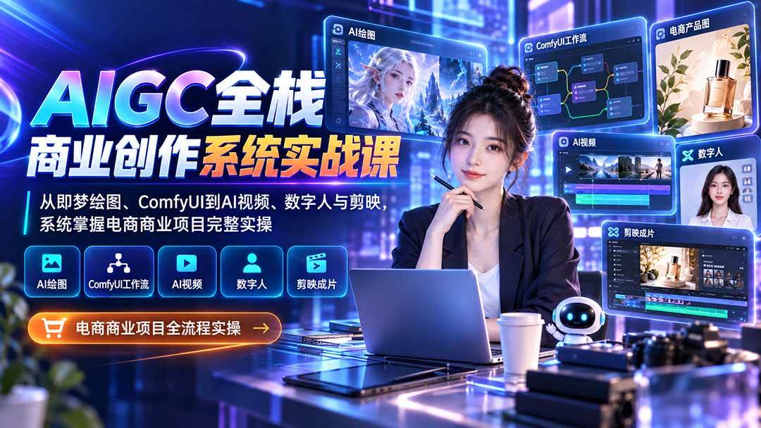 （20342期）AIGC全栈商业创作系统实战课：从即梦绘图、ComfyUI到AI视频、数字人与剪映，系统掌握电商商业项目完整实操-宝藏屋创业网