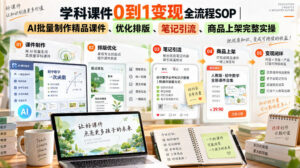 学科课件0到1变现全流程SOP｜AI批量制作精品课件、优化排版、笔记引流、商品上架完整实操-宝藏屋创业网