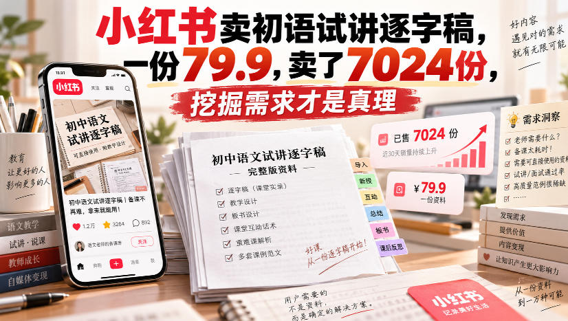 小红书卖初语试讲逐字稿，一份79.9，卖了7024份，挖掘需求才是真理-宝藏屋创业网