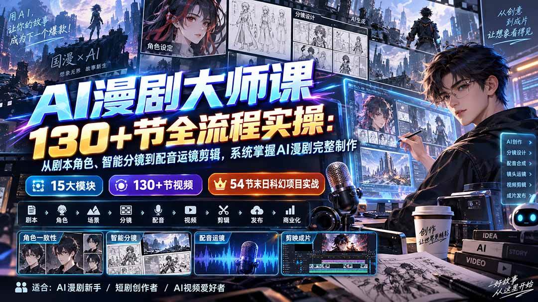 (20326期)AI漫剧大师课130+节全流程实操:从剧本角色、智能分镜到配音运镜剪辑,系统掌握AI漫剧完整制作 (20326期)AI漫剧大师课130+节全流程实操:从剧本角色、智能分镜到配音运镜剪辑,系统掌握AI漫剧完整制作
