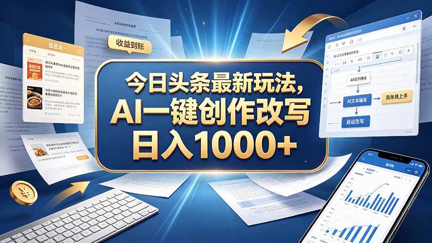 （20566期）今日头条最新玩法，AI 一键创作改写，简单易上手，轻松日入 1000 +-宝藏屋创业网